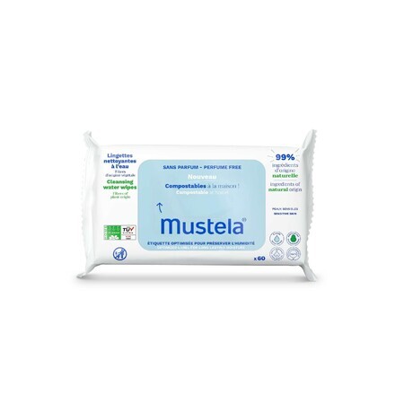 Mustela, Water compostable cleansing tissues, from the day of birth, 60 pieces