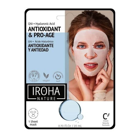 Iroha Nature Antioxidant amp; Pro-Age Tissue Face Mask Mascarilla antiedad para las axilas con coenzima Q10 y ácido hialurónico, 20ml