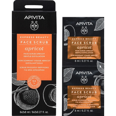 Apivita Express Beauty, Exfoliant ușor pentru față Caise, 2 x 8 ml