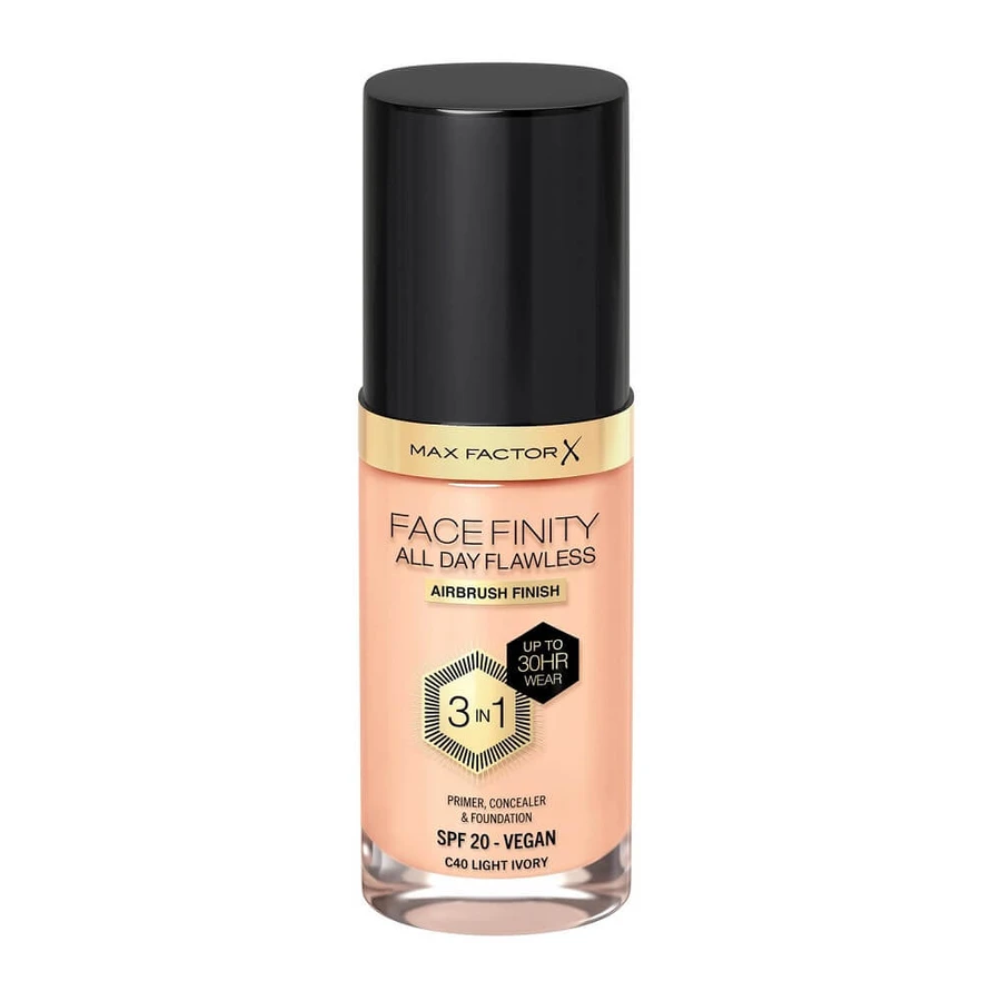 Max Factor Facefinity Facefinity All Day Flawless 3 in 1 Flüssige Foundation C40 Helles Elfenbein, 30ml