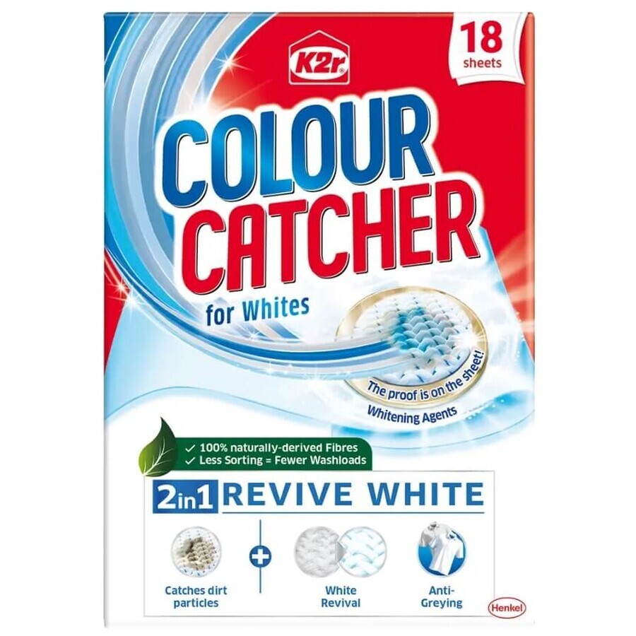 K2r Colour Catcher, 2in1 Protect amp; Revive White 2in1 White Wash Wipes, 18 Stück