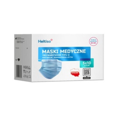 Heltiso, Medizinische Maske, 3 Schichten Typ II, 50 Stück - Lange Lieferzeit!