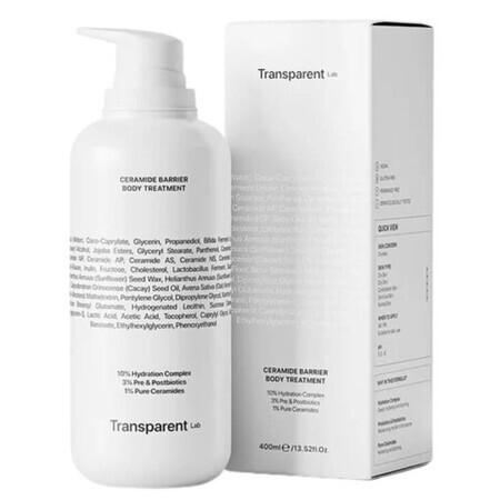 Moisturizing body cream with ceramides, 400 ml, Transparent Lab