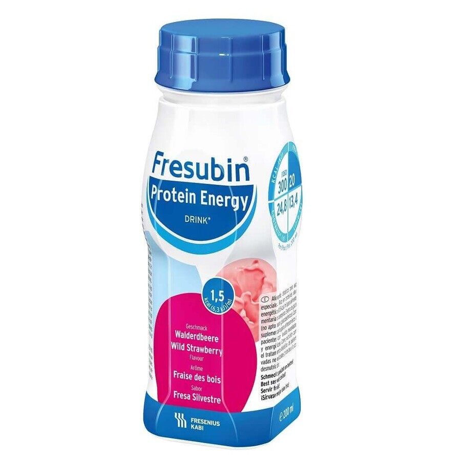 Fresubin protein energy drink with wild strawberry flavor, 4 x 200 ml, Fresenius Kabi