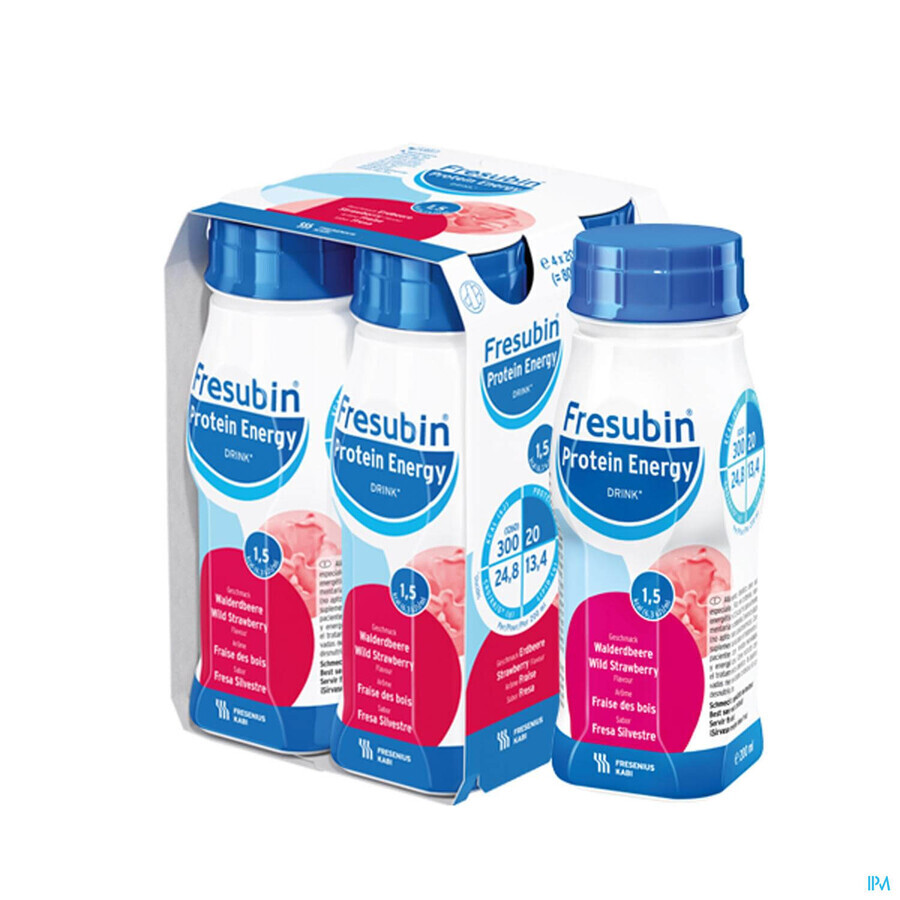 Fresubin protein energy drink with wild strawberry flavor, 4 x 200 ml, Fresenius Kabi