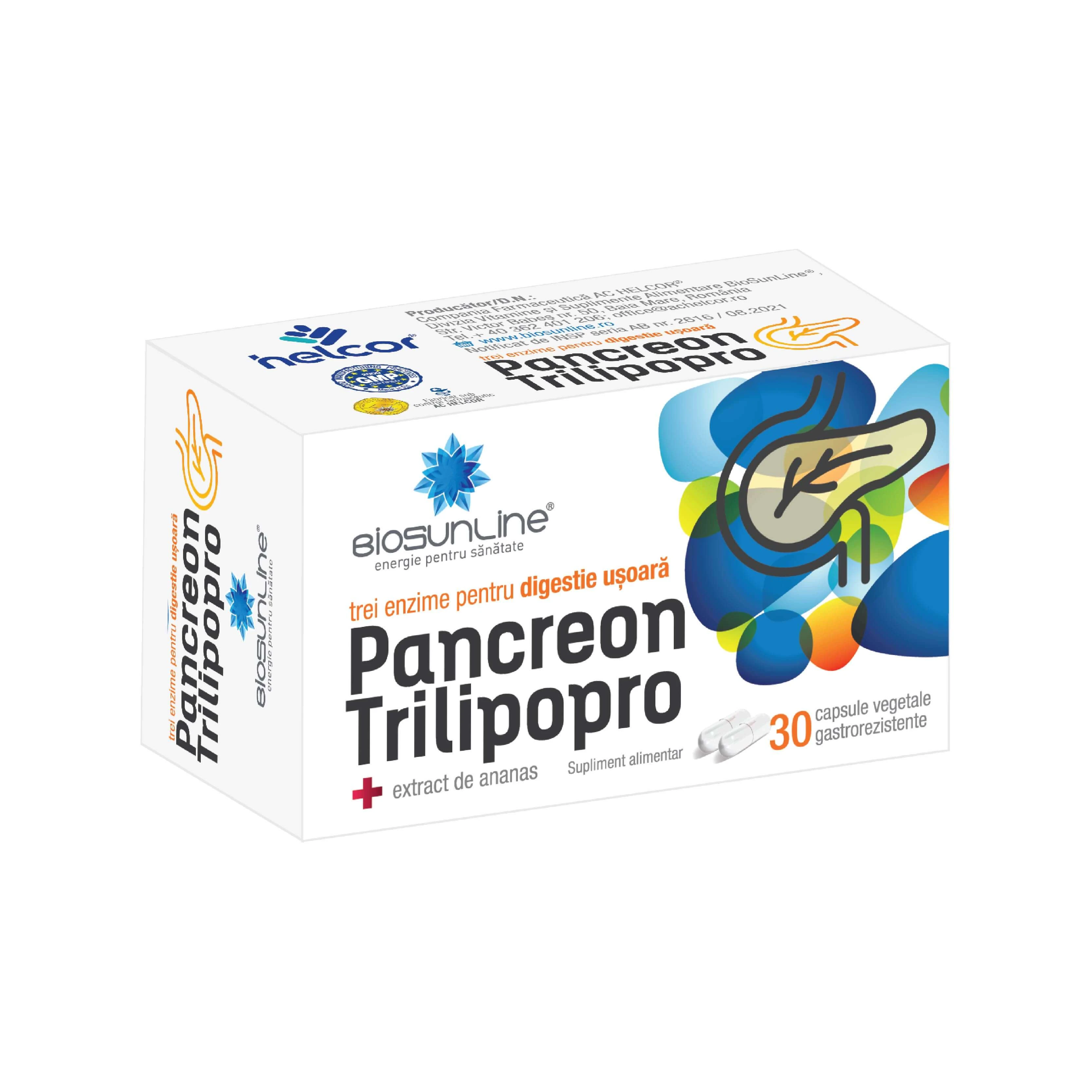 Verdauungsenzym Pancreon Trilipopro BioSunLine, 30 magensaftresistente vegetarische Kapseln, Helcor