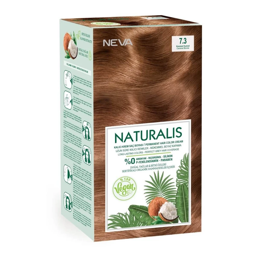 Ammoniakfreie vegane Haarfarbe, Blond Caramel 7.3, Naturalis, Neva, 150 ml
