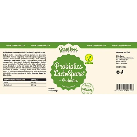 GreenFood Nutrition Probiotic LactoSpore® Probiotika + Präbiotika 60 Kapseln
