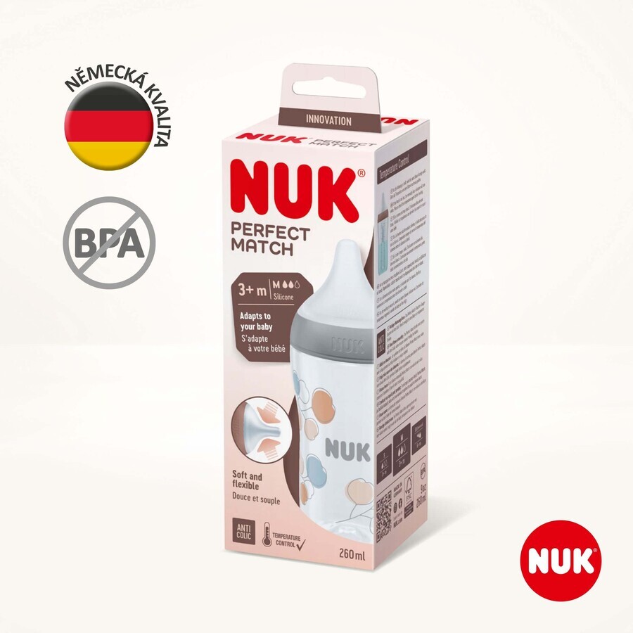 Nuk Perfect Match bottle with temperature control, gray 260 ml