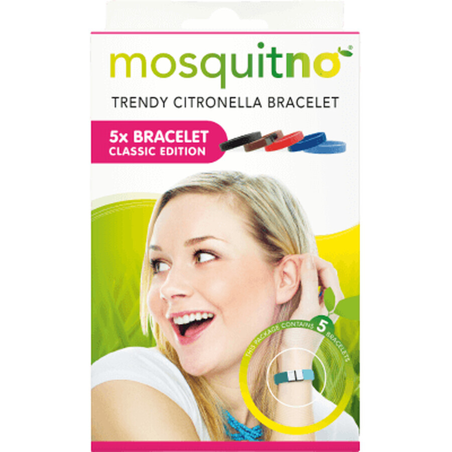 MosquitNo Klassieke armband met sluiting die citronella aroma afgeeft, in maat verstelbaar 5 stuks