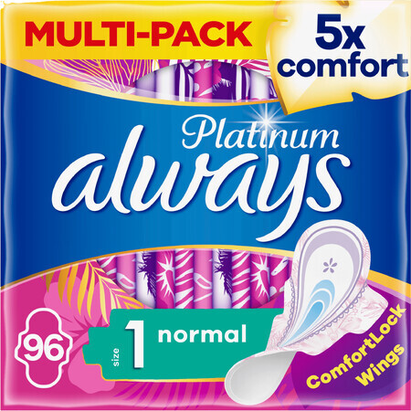 Always Platinum Normal (Größe 1) Damenbinden mit Flügeln 96 Stück