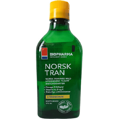 Bio Pharma Ulei de pește norvegian cu aromă naturală de lămâie - Norsk Tran 375 ml