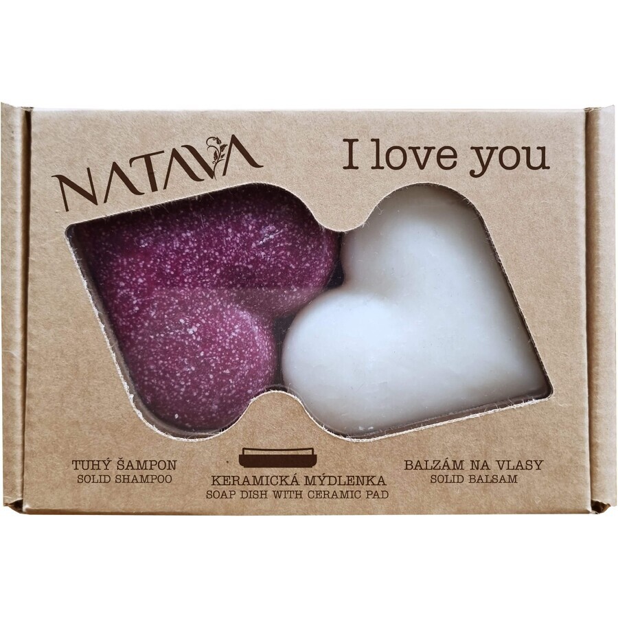 Natava Gift box Heart - solid shampoo + conditioner + ceramic soap dish