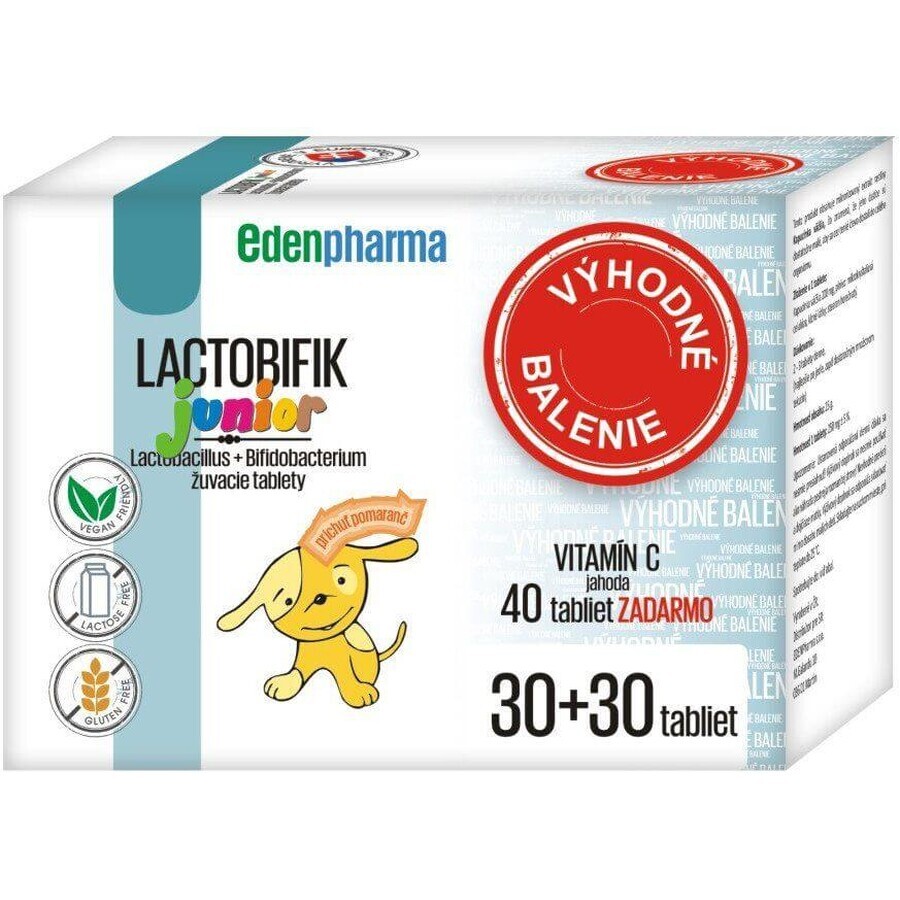 EdenPharma Lactobifik Junior 2x30 Kautabletten 2x30 Kautabletten + 40 Tabletten Vitamin C Erdbeere frei