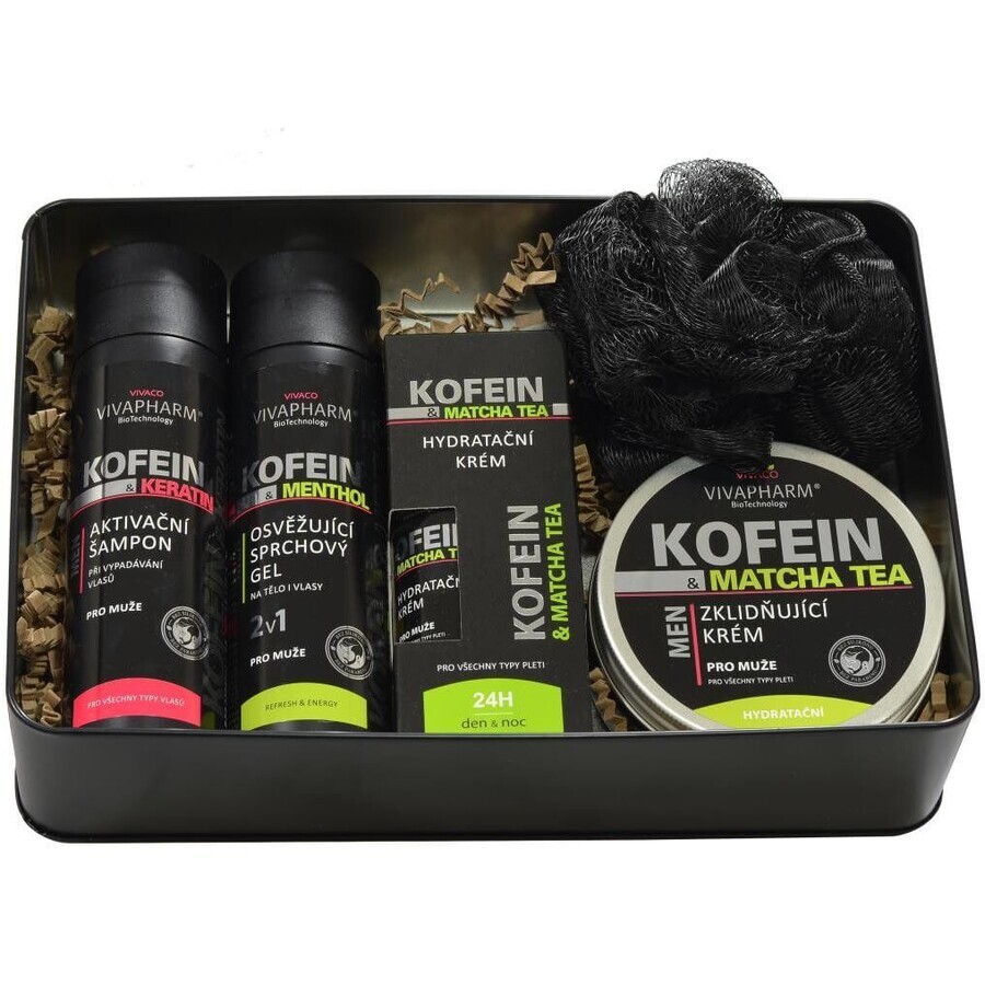 Vivaco Caffeine & Keratin gift pack for men in a tin box