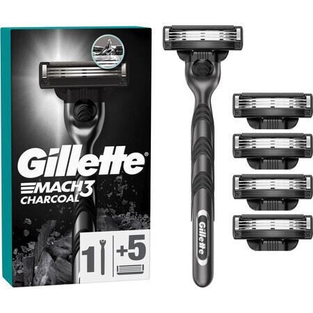 Aparat de ras pentru bărbați Gillette Mach3 Charcoal + 5 capete de ras