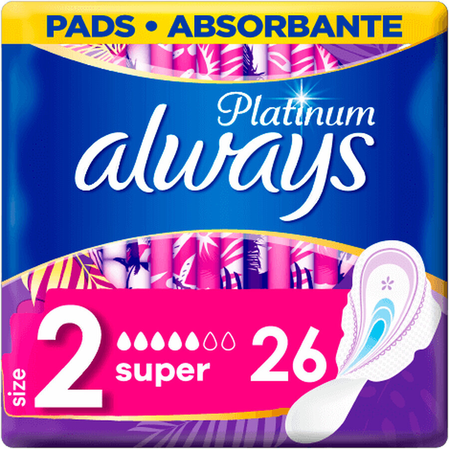 Always Platinum Super Super (Größe 2) Damenbinden mit Flügeln 26 Stück