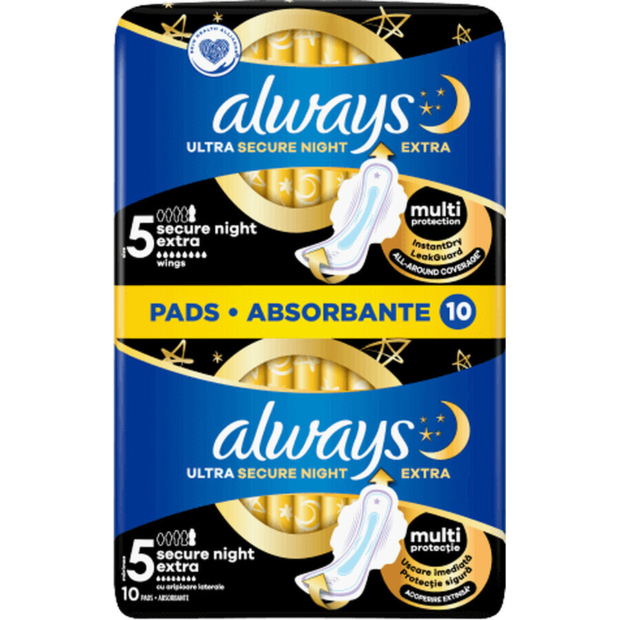 Always Ultra Sanitary Pads Secure Night Extra with wings 10 pcs