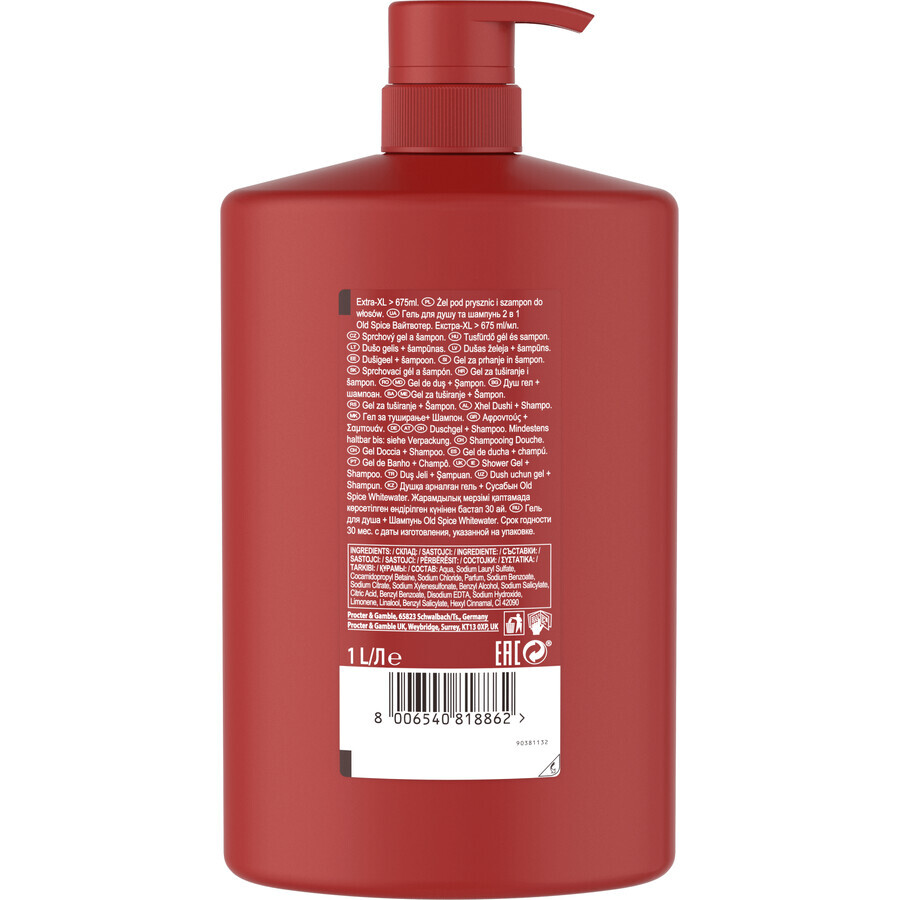 Old Spice Whitewater Duschgel und Shampoo für Männer mit frischem Duft 1000 ml