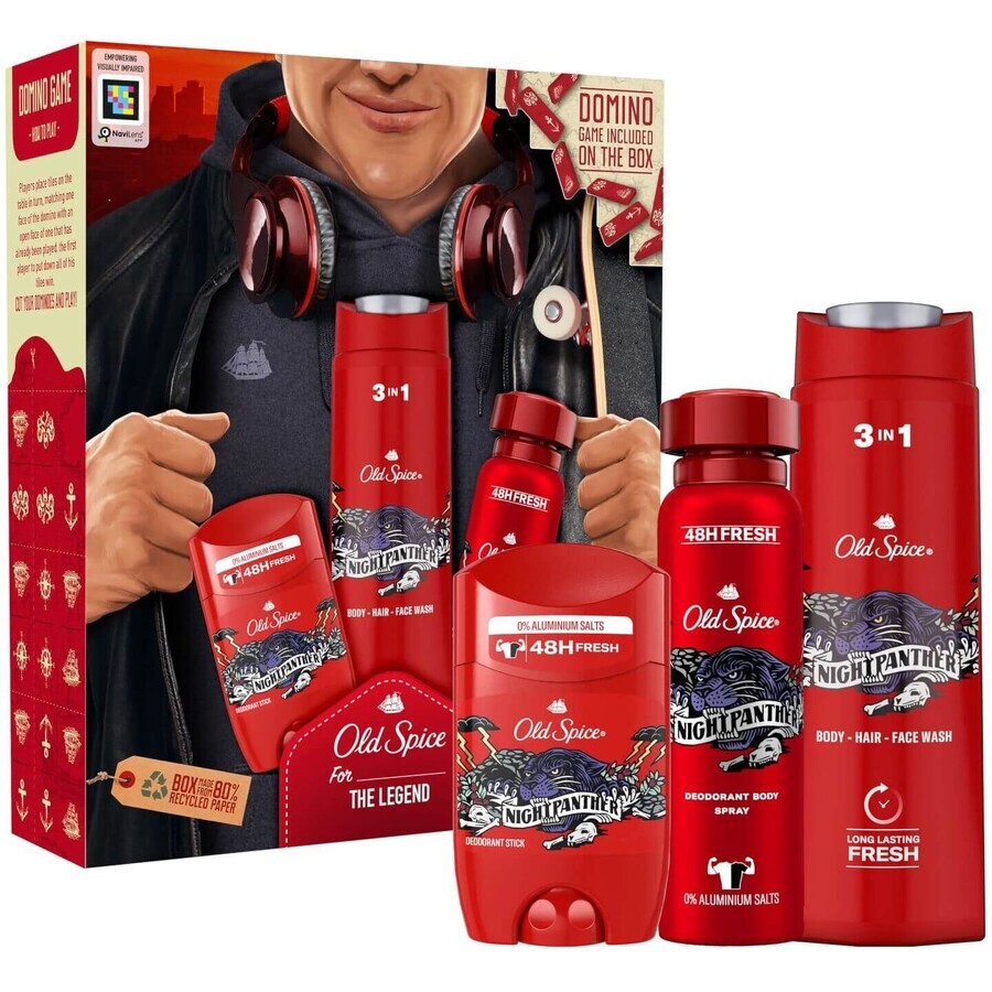 Old Spice City Explorer - coffret cadeau avec déodorant solide et spray, gel douche Night Panther