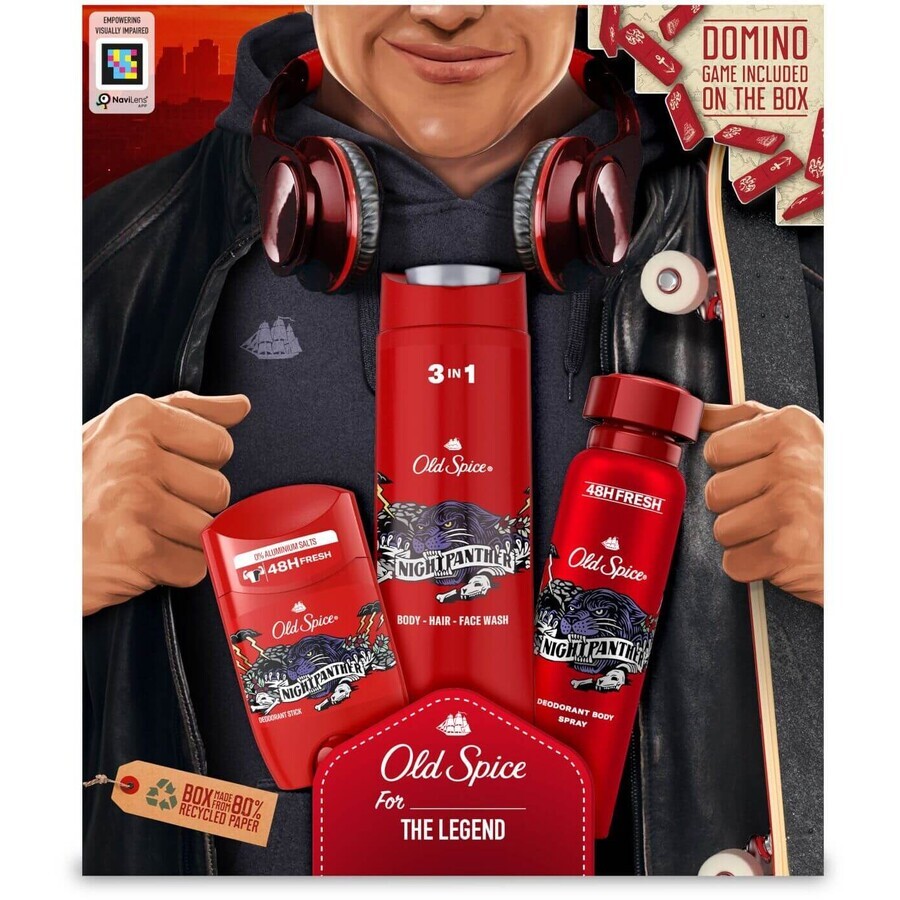 Old Spice City Explorer - coffret cadeau avec déodorant solide et spray, gel douche Night Panther