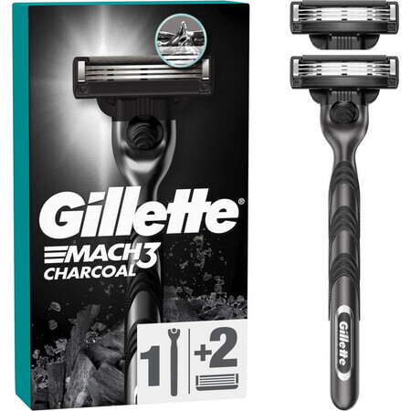 Gillette Mach3 Charcoal men's razor + 2 shaving heads