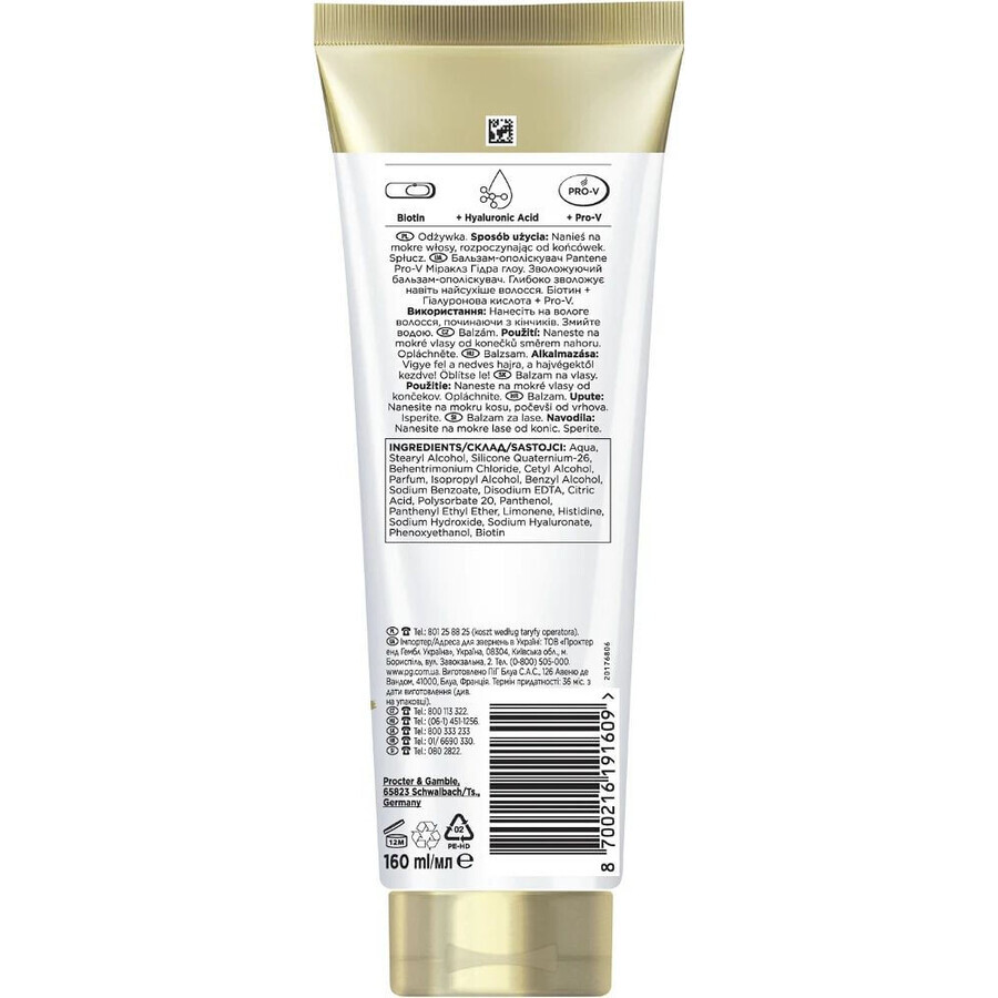 Pantene Pro-V Miracles Hydra Glow Moisturising Conditioner, Pflegespülung für trockenes und geschädigtes Haar mit Biotin 160 ml