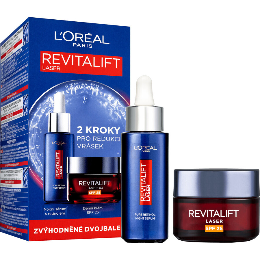 L'Oréal Paris Revitalift Laser sérum de nuit au rétinol pur 0,2%, 30 ml + Revitalift Laser X3 crème de jour SPF 25, 50 ml