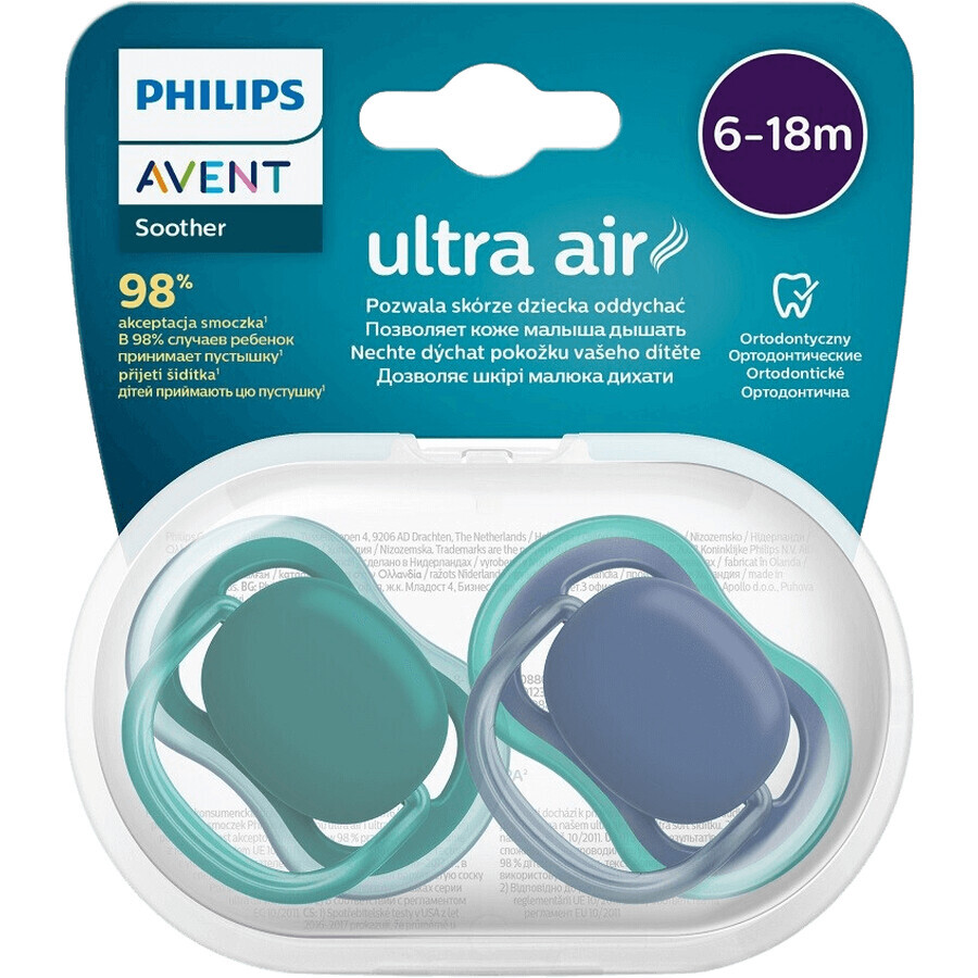 Philips Avent Ultra air neutrale fopspeen 6-18m jongen blauw 2 stuks