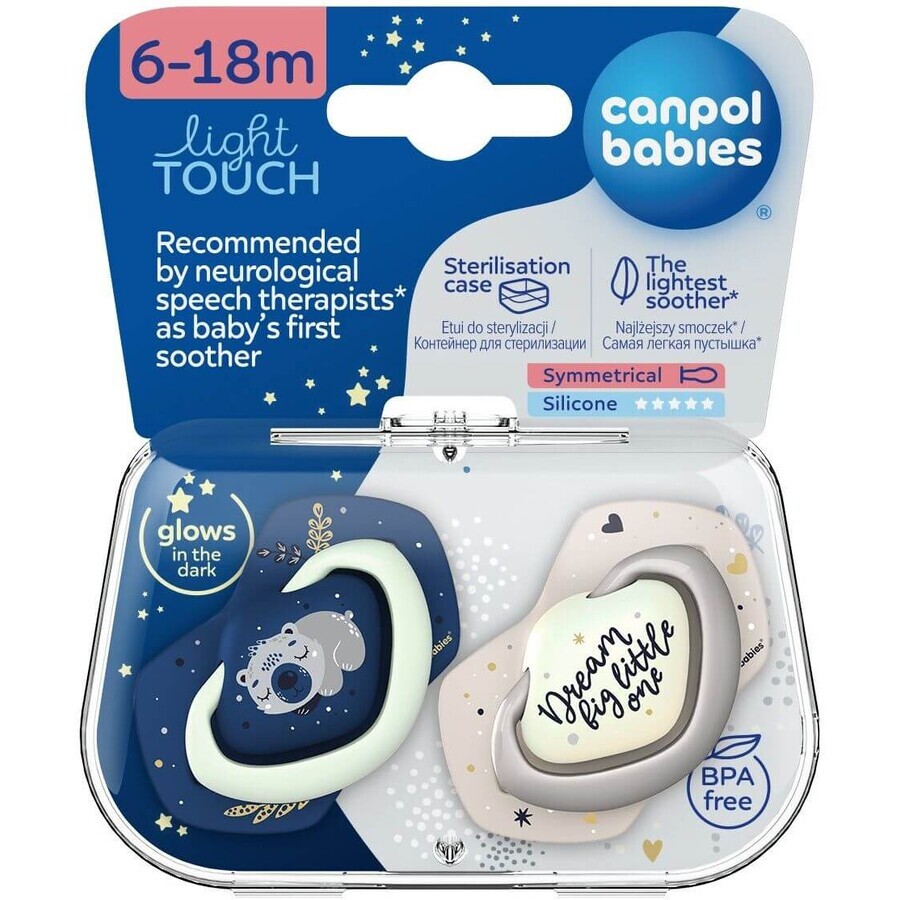 Canpol babies Sleepy Koala Symmetric silicone soother set Light touch 6-18m blue 2 pieces