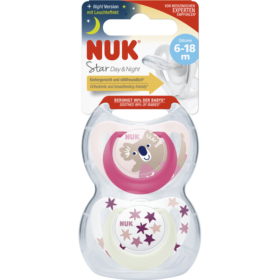 Nuk Soother Star Den&Night 6-18 m pink 2 pcs