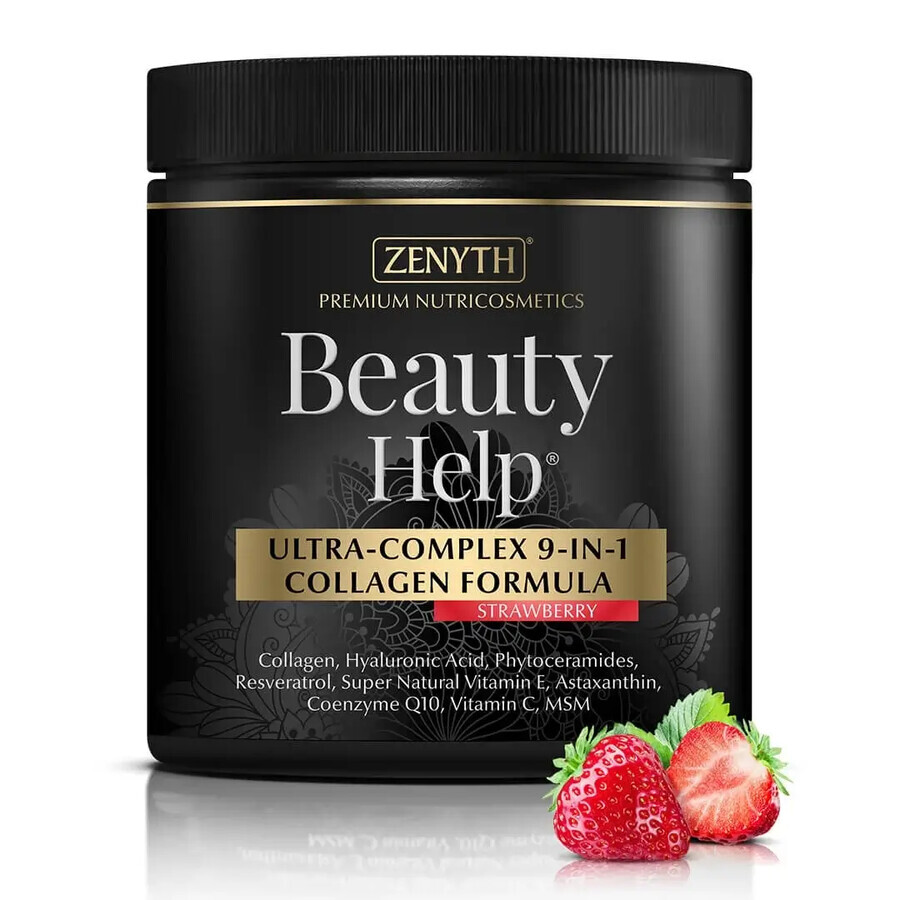 Beauty Help Ultra-Complex 9 en 1 Fórmula de Colágeno con Sabor a Fresa, 300 g, Zenyth