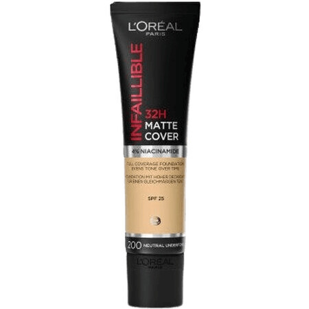 L'Oréal Paris Infaillible 32H Matte Cover 200 Goldener Sand, Make-up-Abdeckung 30 ml