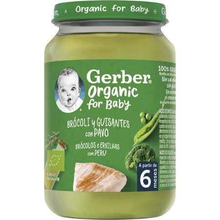 Gerber broccoli organic cu mazăre și curcan 190 g