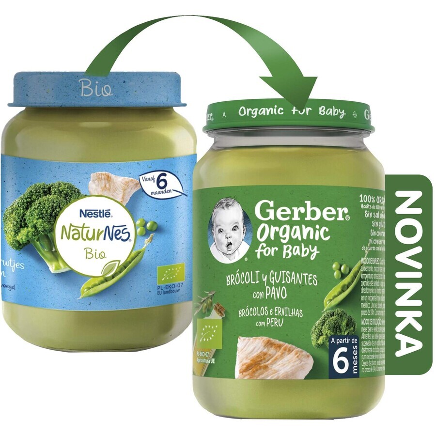 Gerber broccoli organic cu mazăre și curcan 190 g