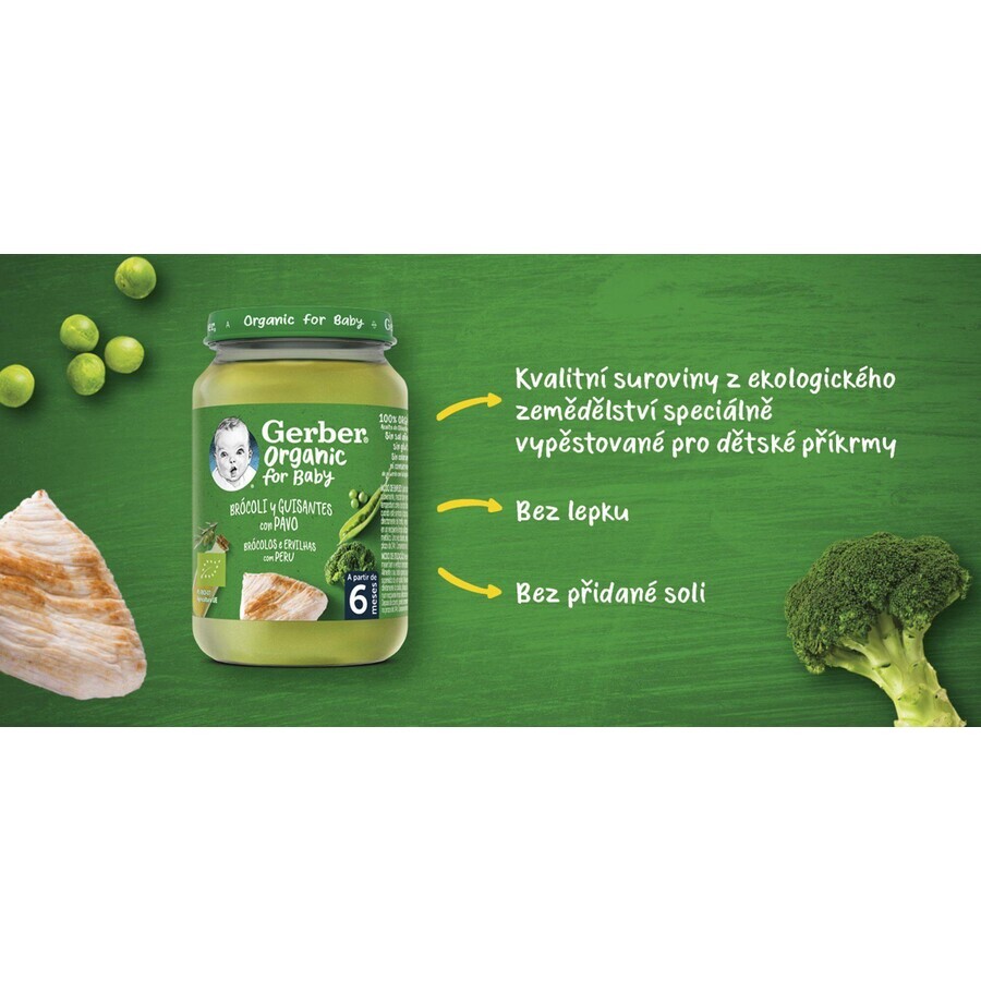 Gerber broccoli organic cu mazăre și curcan 190 g