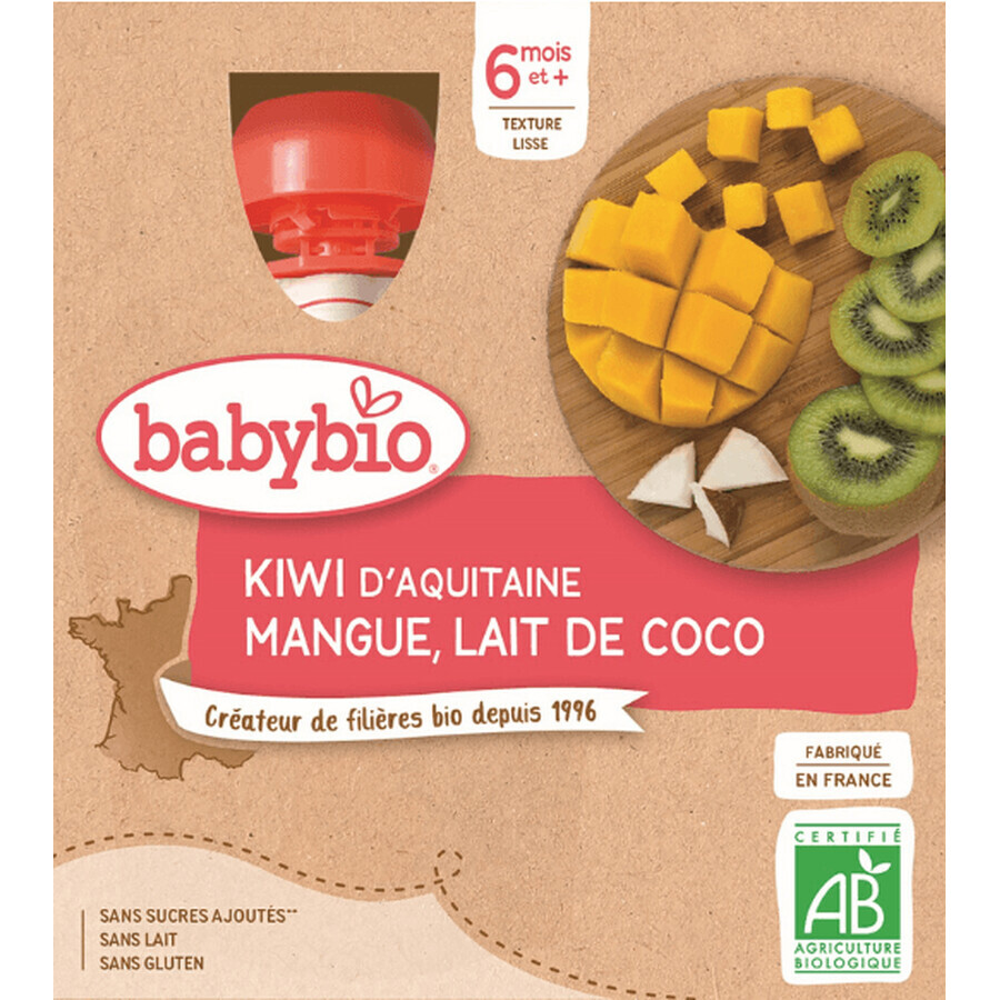 Babybio doypack kiwi, mango, kokosmelk 4 x 90 g