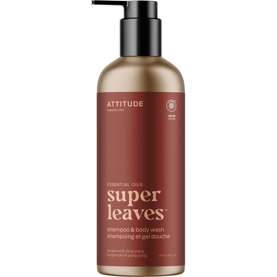 Șampon natural și săpun de corp Attitude (2 în 1) Super leaves Essentials - Bergamot & Ylang 473 ml