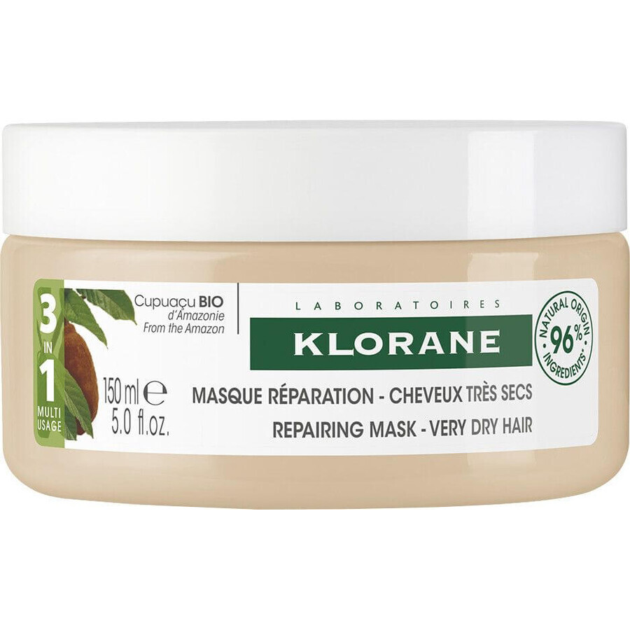 Klorane Pflegende und reparierende Maske mit Bio-Cupuaçu-Butter - für sehr trockenes, geschädigtes und brüchiges Haar 150 ml