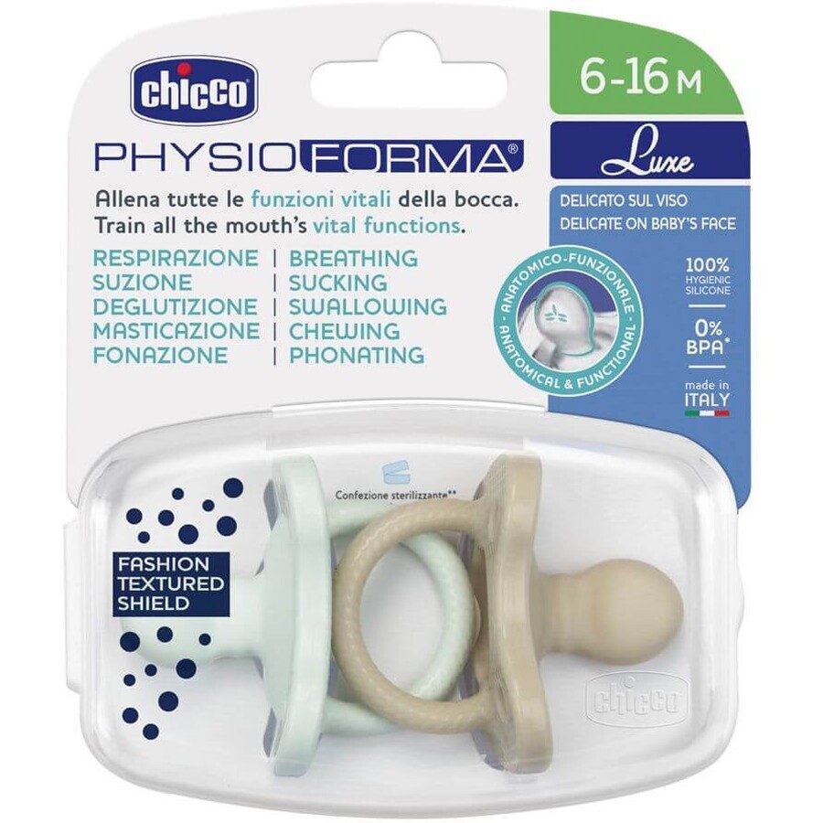 Ciuccio Chicco Physio luxe verde/grigio 6-16m 2 pz.