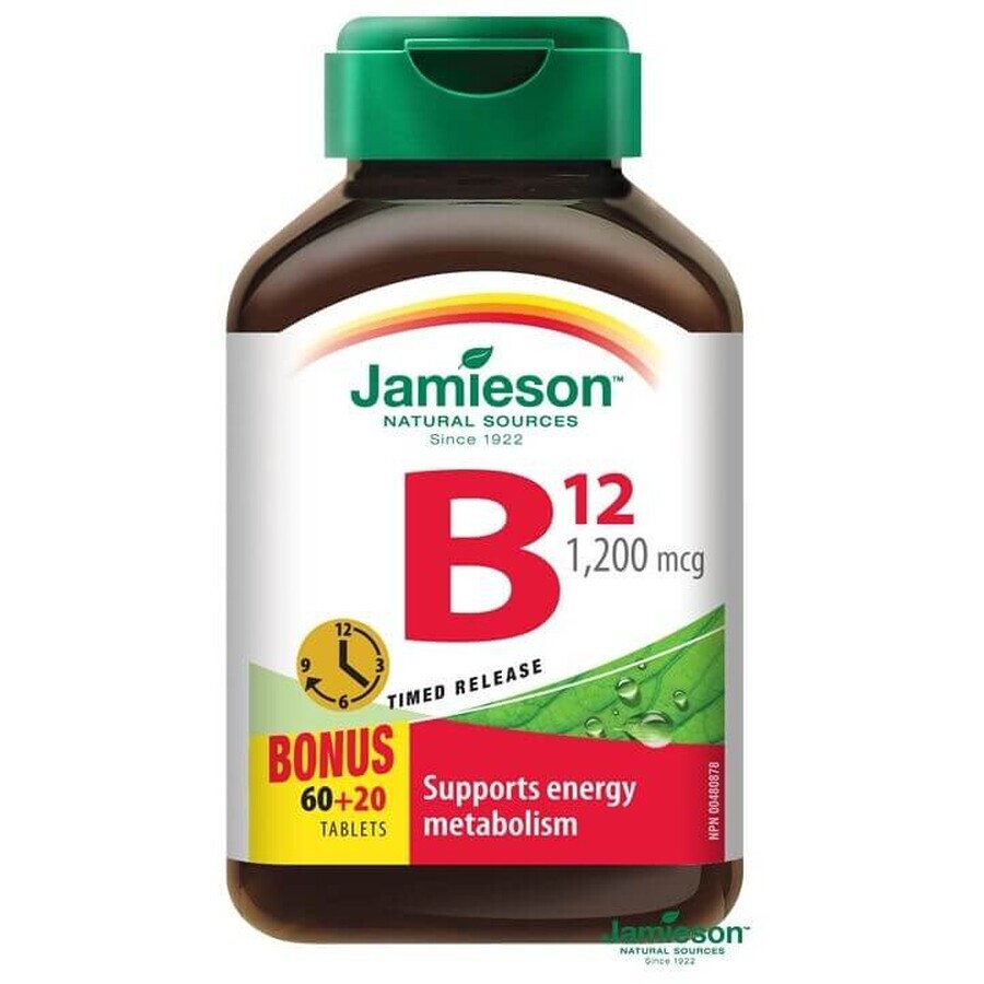 Jamieson Vitamina B12 metilcobalamina 1200 μg a lento rilascio 80 compresse