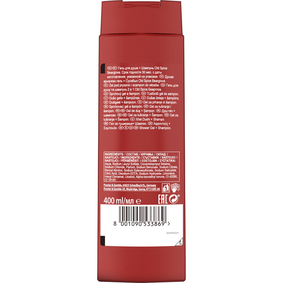 Old Spice Bearglove Gel douche et shampooing pour hommes 400 ml