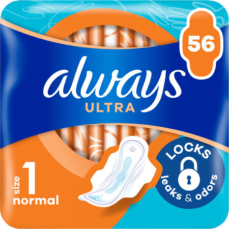 Always Ultra Normal Sanitary Pads (mărimea 1) cu aripi 56 buc