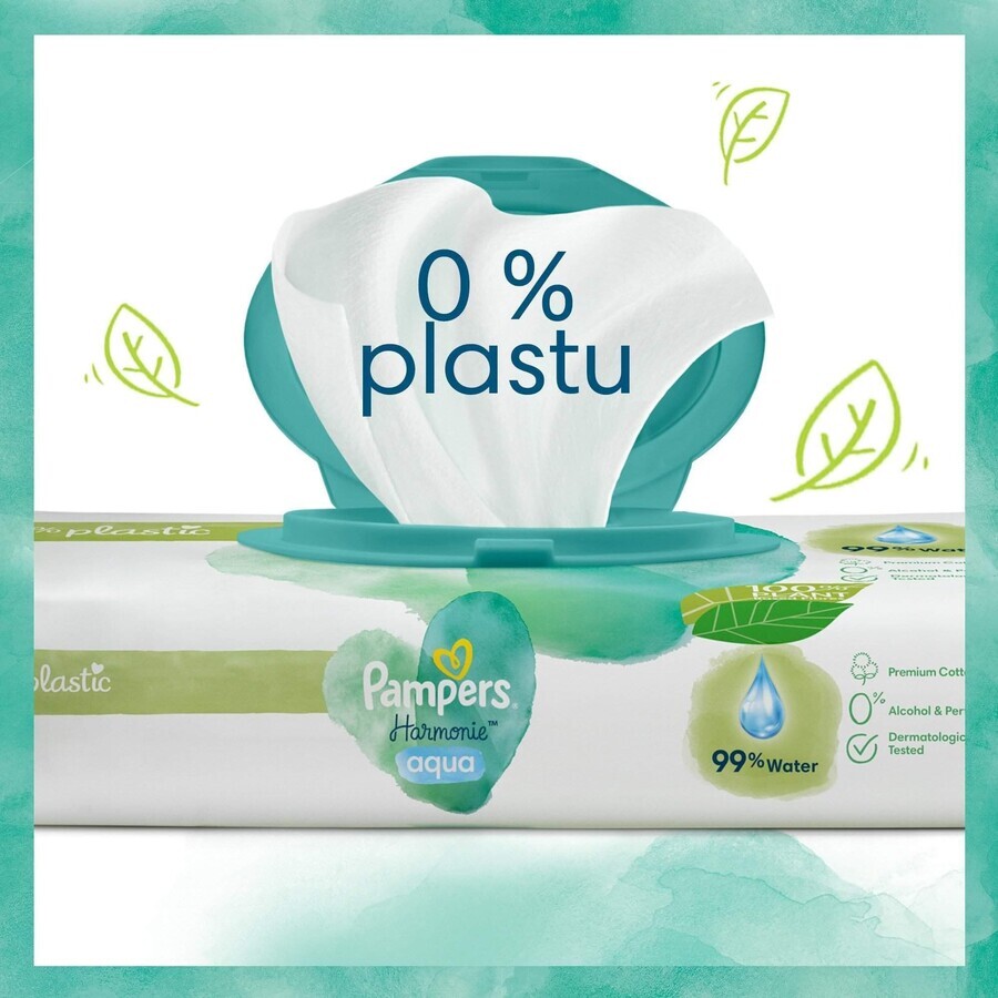 Pampers Harmonie Aqua Toallitas Húmedas Sin Plástico 4 x 48 pcs