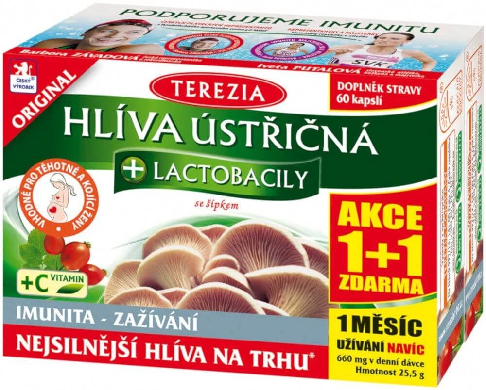 Terezia Austernpilz + Lactobacilli Aktion 1+1 mit Pfeilen 2 x 60 Kapseln