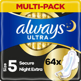 Always Ultra Secure Night Extra Damenbinden mit Flügeln 64 Stück