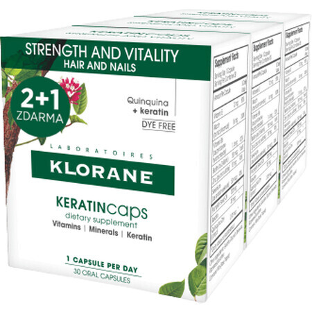 Klorane KERATINcaps Putere și vitalitate, păr și unghii 3 x 30 capsule moi