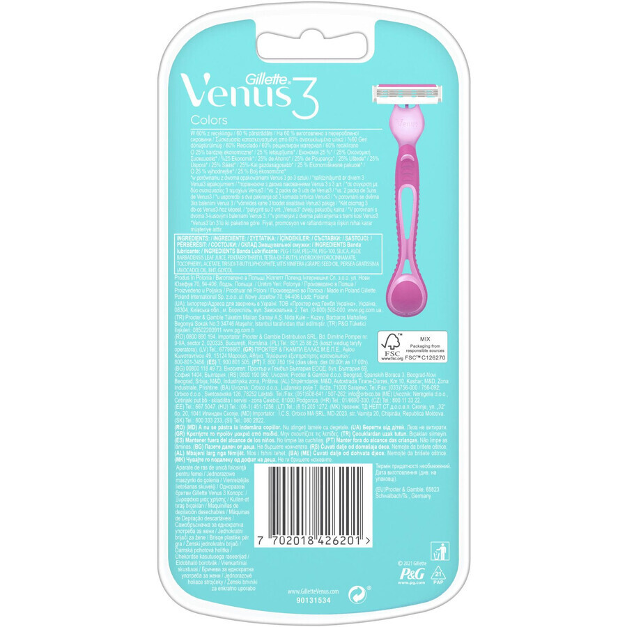 Gillette Venus Simply Venus3 Afeitadora desechable Multicolor 6 pzs