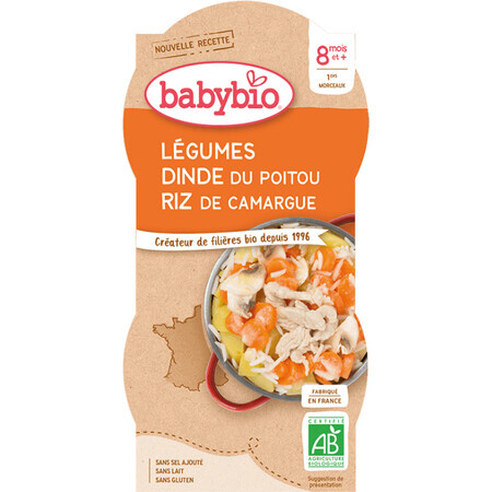 Babybio menú vegetal con pavo y arroz 2 x 200 g