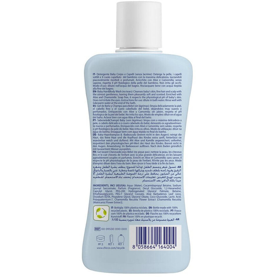 Chicco Natural Sensation shampoo voor haar en lichaam met aloë en kamille 0m+, 200 ml